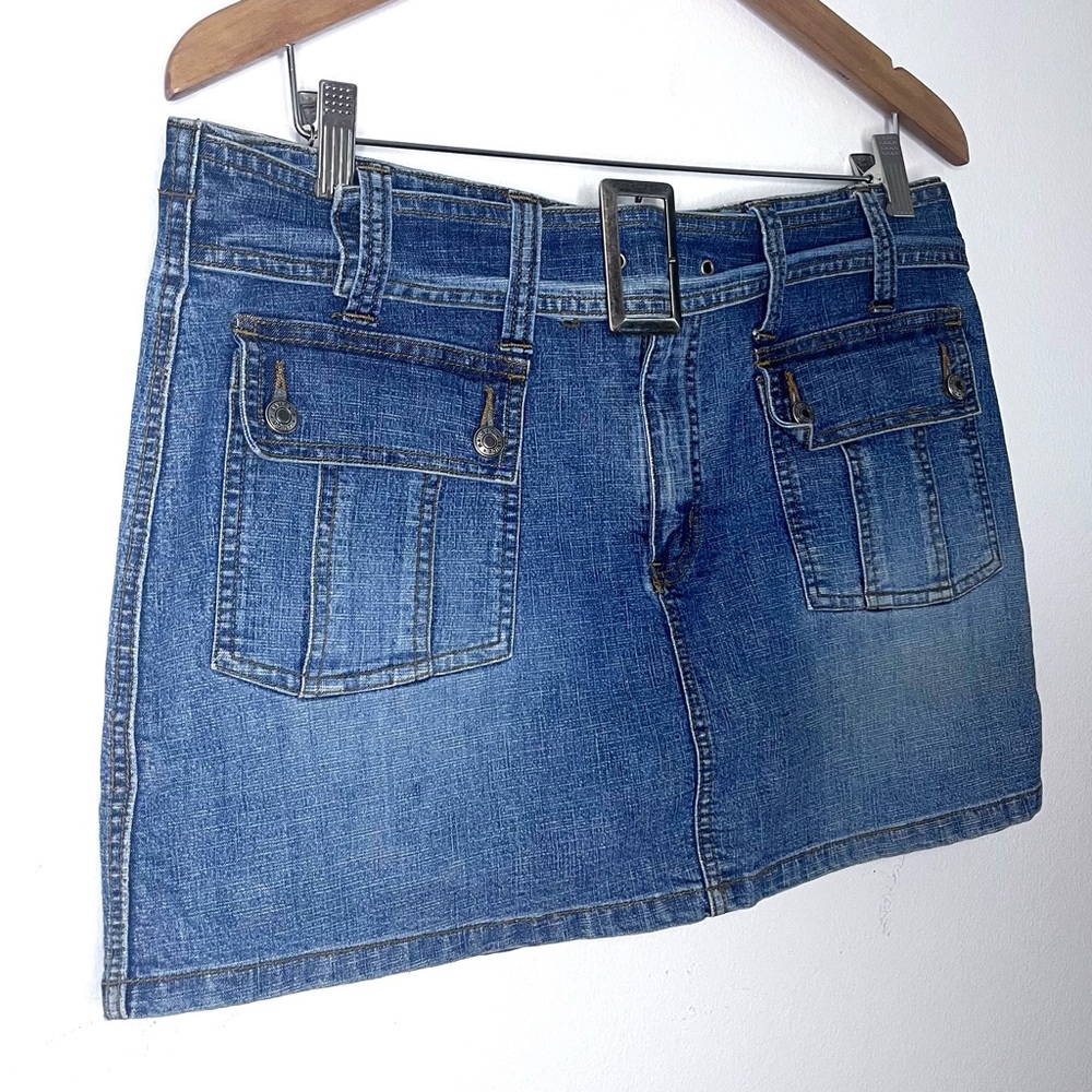 Bailey's Point Denim Belted Mini Skirt Skort Vintage Y2K Women's Size 12 Pockets - Picture 4 of 7